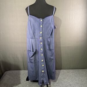 Naif Dress Women 2X Chambray Button Front Boho Cottagecore Coastal Summer Blue